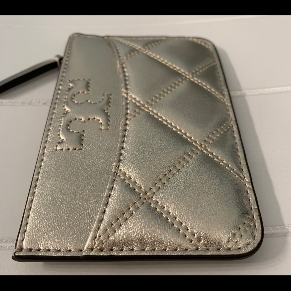 Tory Burch Savannah Zip Card Case, White Gold - Picture 3 of 9